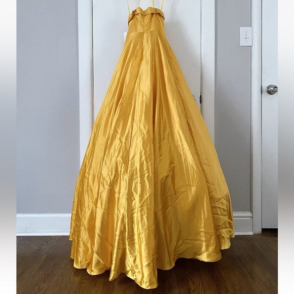 Mac Duggal Yellow Sweetheart Neck Strapless Bow Satin Ball Gown Dress Sz 8 67995 - Picture 8 of 16